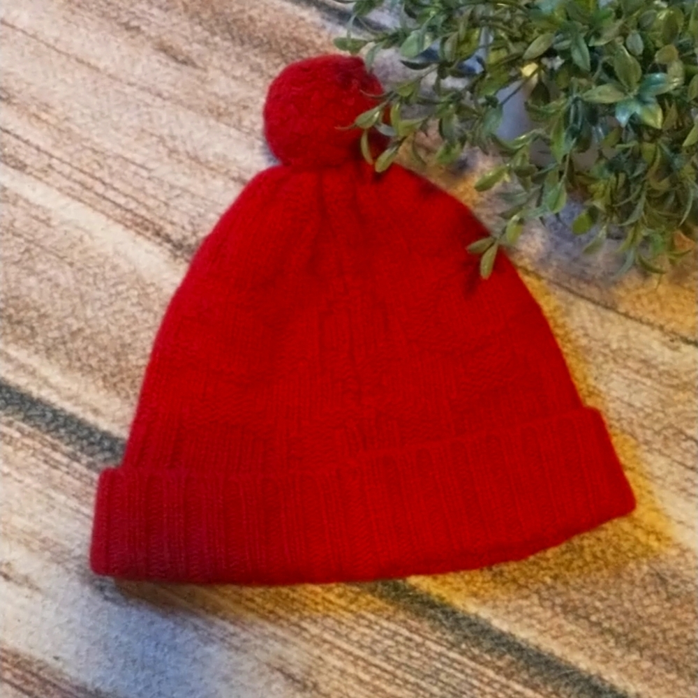 COACH red winter pom pom winter beanie hat